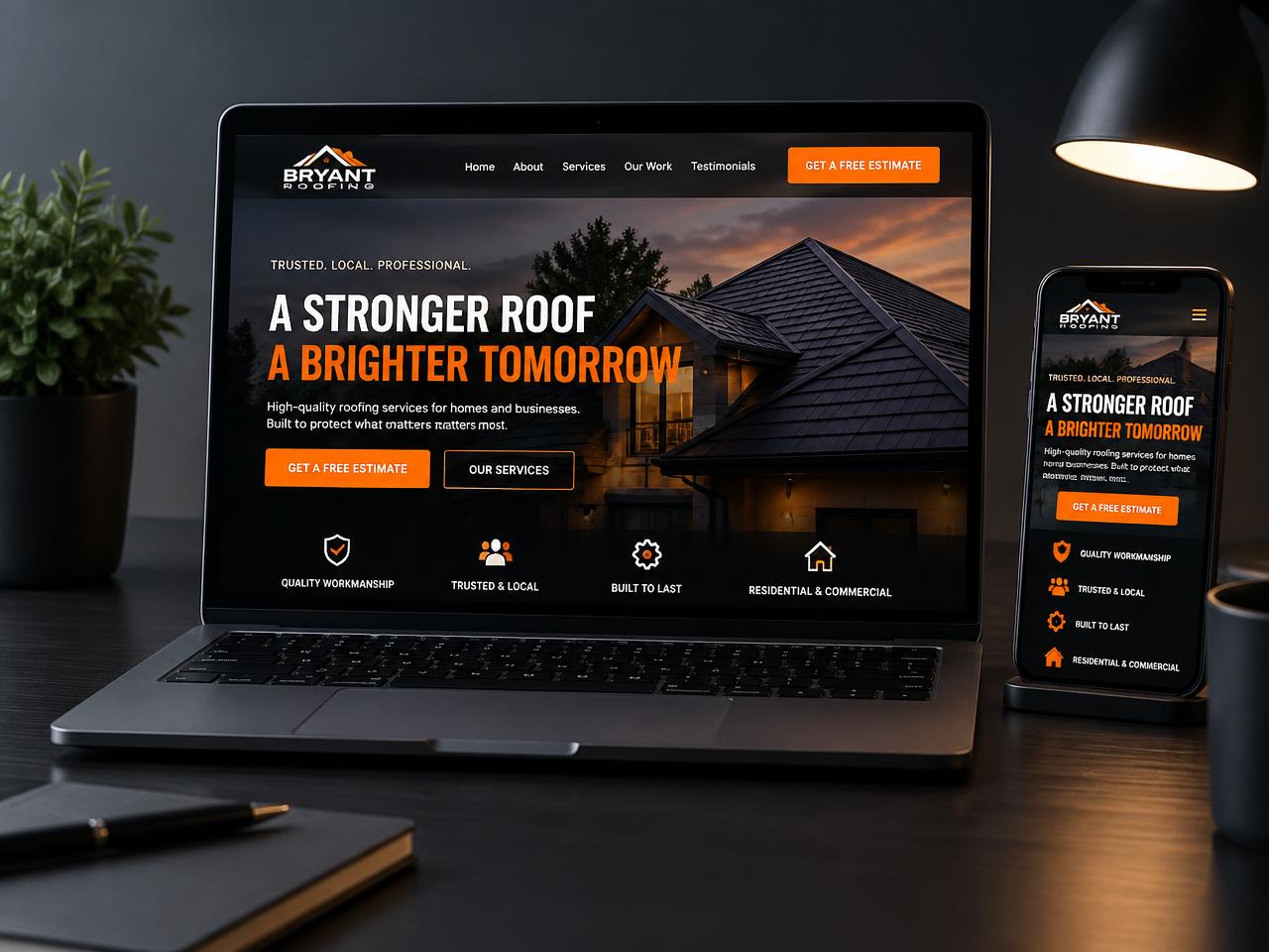 Local business website shown on a laptop and phone